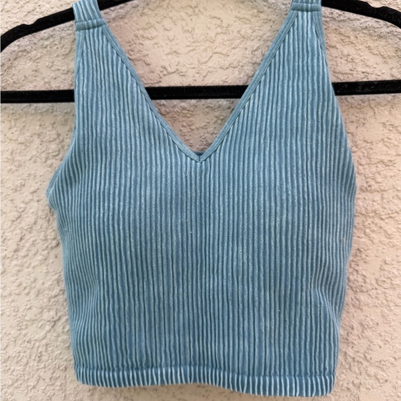90 Degree By Reflex Tops - 90 Degree By Reflex Ribbed V-Neck Crop Top - Light Blue